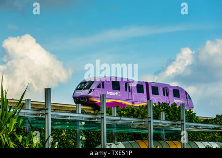 Singapore - Jun 10, 2019: Sentosa Express is a monorail line connecting Sentosa island to Vivo City on the Singapore mainland across the waters. Stock Photo