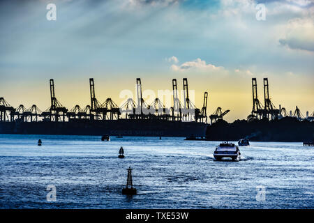 Singapore - Jun 10, 2019: Ferry coming from Batam Island , cruising towards Harbourfront Ferry Terminal. Stock Photo