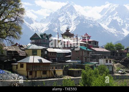 View towards a Tibetan Buddhist Monastery in the Himalayas Stock Photo