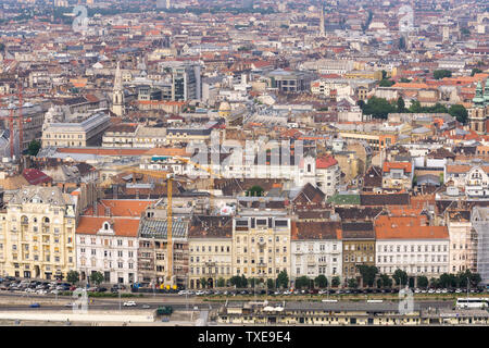 Aerial view of Pest from the Gellert hill in Buda, Budapest, Hungary. Stock Photo