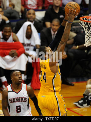 Indiana Pacers' Paul George (24) goes up for a shot during the second ...