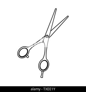 Line art black and white open scissors Stock Vector
