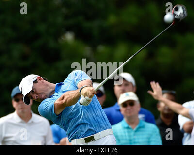 Rory McIlroy of Northern Ireland drives No. 9 during the third round of the PGA Tour Championship at East Lake Golf Club on September 13, 2014, in Atlanta. McIlroy was in second place after the turn at three strokes behind leader Bill Horschel. UPI/David Tulis Stock Photo