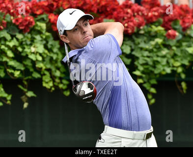 Rory McIlroy of Northern Ireland drives No. 1 during the final round of the PGA Tour Championship at East Lake Golf Club on September 14, 2014, in Atlanta. UPI/David Tulis Stock Photo