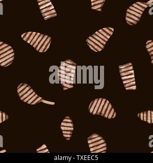 Barbecue meat design. Seamless pattern. Black background. Vector illustration. Stock Vector
