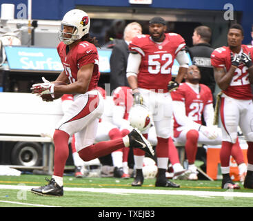 Arizona Cardinals wide receiver Larry Fitzgerald (11) makes his second  touchdown catch over Philadelphia Eagles defender Quintin Demps (39) in the  second quarter of the NFC CHampionship at the University of Phoenix