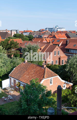 Overview of the holiday resort Juist with red stone houses in summer Stock Photo