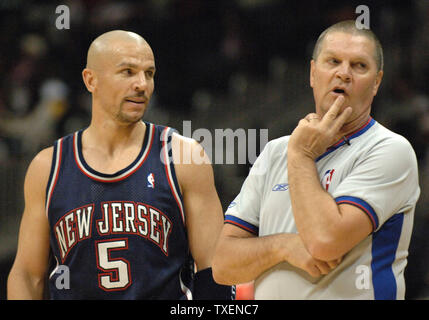 New Jersey Nets Jason Kidd looks up at the score board during the first  quarter against the Washington Wizards at the Verizon Center in Washington  on April 10, 2007. (UPI Photo/Kevin Dietsch