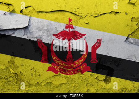 Brunei flag painted on the cracked grunge concrete wall Stock Photo