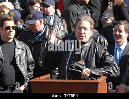 'Wild Hogs' star Tim Allen speaks at a motorcycle safety rally at the Georgia State Capitol on February 6, 2007. The actors promoted a motorcycle safety program and their upcoming comedy film. (UPI Photo/John Dickerson) Stock Photo
