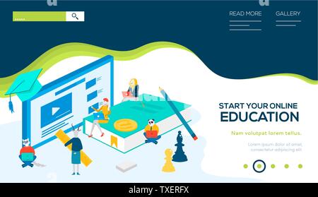 Online education isometric landing page template. Distance university, e-learning 3D illustration. Video tutorial, lesson web banner layout. Animal metaphor for students cartoon characters Stock Vector