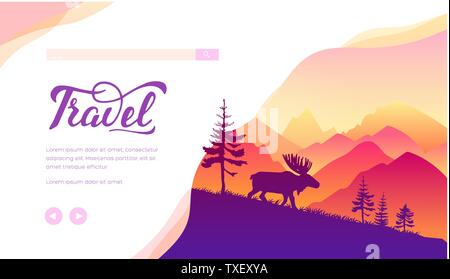 Elk Concept Horizontal Webpage Banner Template Design On Abstract