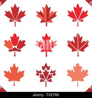 Maple leaf icon in red for canada flag set of leaves grouped easy to color Stock Vector