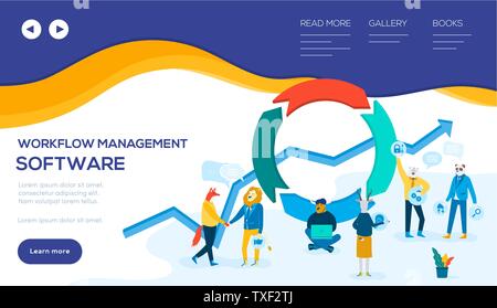Workflow management software web banner template. Business analytics, metrics flat landing page layout. Effective teamworking, coworking. Animal metaphor for analysts, office workers Stock Vector