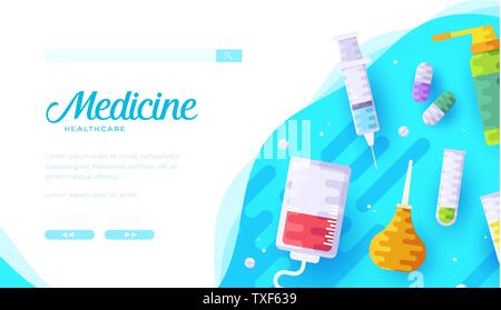 Online Buy Medical Pills Concept Banner Cartoon Illustration Of