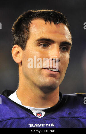 Baltimore Ravens quarterback Joe Flacco talks on a sideline phone during  the NFL football game between the Pittsburgh Steelers and the Baltimore  Ravens in Pittsburgh, Sunday, Dec. 27, 2009. (AP Photo/Keith Srakocic