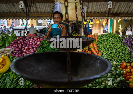 Vegetable vendor at a market in Galle, Sri Lanka Stock Photo