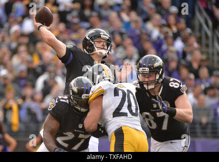 Baltimore Ravens quarterback Ryan Mallett  passes against the Pittsburgh Steelers in Baltimore, Maryland on December 27, 2015. The Ravens defeated the Steelers 20-17. Photo by Kevin Dietsch/UPI Stock Photo