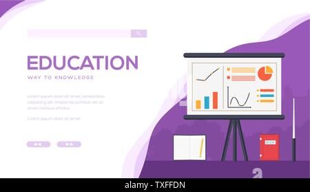 Education vector landing page template. School of business web banner layout with text space. Business coaching, training, consulting website homepage. Conference room, college classroom illustration Stock Vector