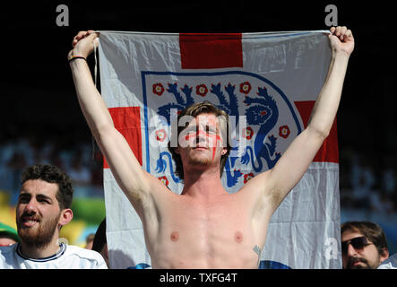 An England fan supports his team during the 2014 FIFA World Cup Group D match at the Estadio Mineirao in Belo Horizonte, Brazil on June 24, 2014. UPI/Chris Brunskill Stock Photo