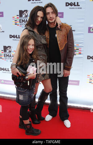 Asia Argento, husband Michele Civetta and their daughter arrive at the MTV Europe Music Awards in Berlin, Germany on November 5, 2009.   (UPI Photo/David Silpa) Stock Photo
