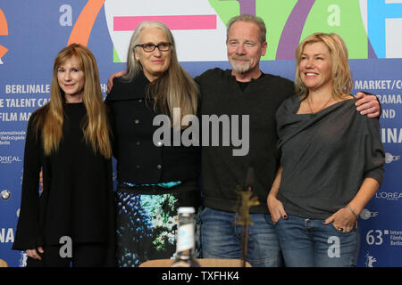 (From L to R) Holly Hunter, Jane Campion, Peter Mullan and Robyn Malcolm arrive at the press conference for the film 'Top of the Lake' during the 63rd Berlinale Film Festival in Berlin on February 11, 2013.   UPI/David Silpa Stock Photo