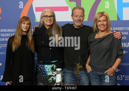 (From L to R) Holly Hunter, Jane Campion, Peter Mullan and Robyn Malcolm arrive at the press conference for the film 'Top of the Lake' during the 63rd Berlinale Film Festival in Berlin on February 11, 2013.   UPI/David Silpa Stock Photo