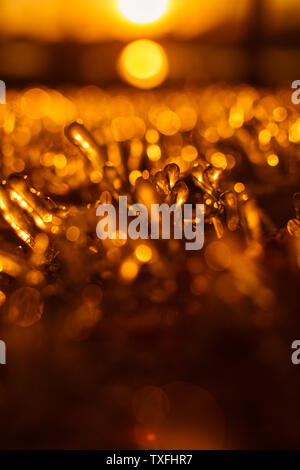 Ice cream covered with pine branches in the afterglow of the early winter sunset Stock Photo