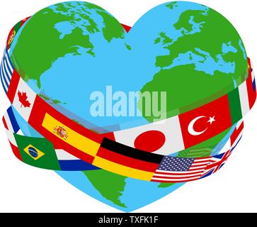 World Peace Flags Language Charity Heart Globe Stock Vector