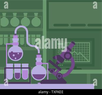 Scientist At Microscope Lab Test Bench And Beakers Stock Vector Image ...