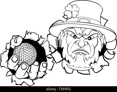 Leprechaun Golf Mascot Ripping Background Stock Vector