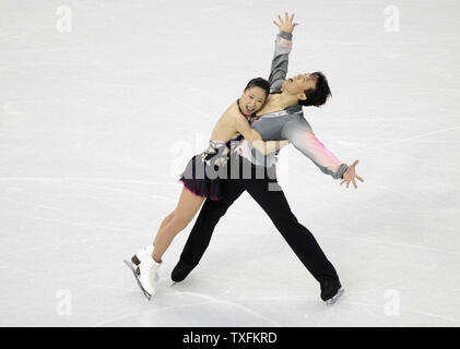 Xue Shen (L) and Hongbo Zhao of China skate during their short program competition at the 2010 Winter Olympics at Pacific Coliseum in Vancouver, Canada on February 14, 2010.     UPI/Brian Kersey Stock Photo