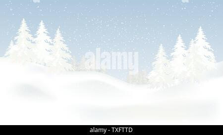 Beautiful panorama winter landscape with snow on the trees in the mountains, vector Stock Vector