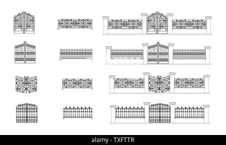 Architectural details vector, Fence vector. Gate vector. Isolated object on white vector. Stock Vector