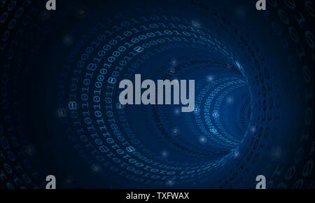 Bitcoin crypto currency search in binary code tunnel, cyber space, vector Stock Vector