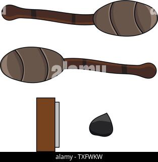 Cartoon Set of Torch and Flint isolated on white background. Adventure and Camping Items. Vector illustration for Your Design, Game, Card, Web. Stock Vector