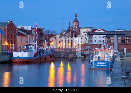 geography / travel, Germany, Mecklenburg-West Pomerania, view from harbour onto the St. Mary's Church , Additional-Rights-Clearance-Info-Not-Available Stock Photo