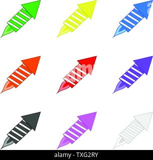 Set of Colored Fireworks isolated on white background. Holidays Element. Vector Illustration for Your Design, Game, Card. Stock Vector