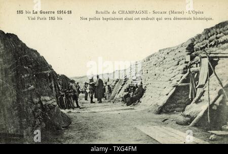 French soldiers preparing the Second Battle of Champagne. Here the 'Place de l'Opéra', near Souain (Marne), made with more than 20.000 sand bags. Stock Photo