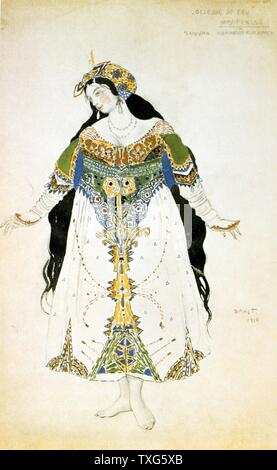 Costume design by Leon Bakst (Russian theatre and ballet designer), for 'The firebird', music by Igor Stravinsky - 1910, choreography by Michel Fokine and produced by Sergei Diaghilev's Russian ballets Watercolour and gouache on paper