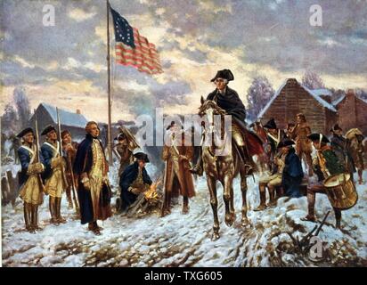 After painting by Edward P Moran Revolutionary War 1775-1783 (American War of Independence) : Washington at Valley Forge, Pennsylvania, l December 1777 the site he chose for the winter quarters of the (American) Continental Army Stock Photo