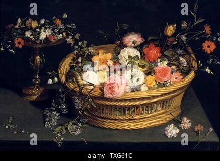 A Basket of Flowers by Jan Brueghel the Younger (Flemish, 1601.1678).  1620s. Oil on wood New York, Metropolitan Museum of Art Stock Photo - Alamy