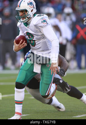 Miami, Fla, USA. 23rd Oct, 2011. Miami Dolphins quarterback Matt Moore (8)  in action during the Dolphins 18-15 overtime loss to the Denver Broncos at  Sun Life Stadium on Oct. 23, 2011