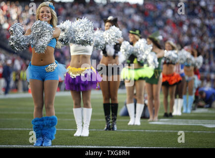 28 October 2007: Patriot Cheerleaders perform pregame dressed in their  halloween costumes. The New England Patriots