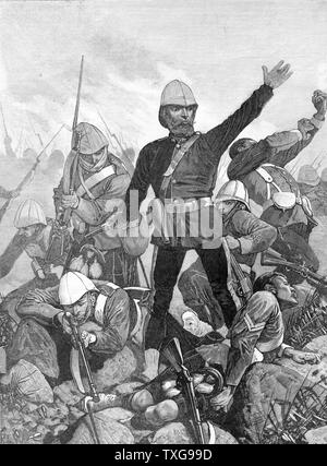 First Boer War 1880-1881 also called Transvaal War : General Sir George Colley, Governor and Commander-in Chief of Natal, at  Battle of Majuba Hill, South Africa Woodcut Stock Photo