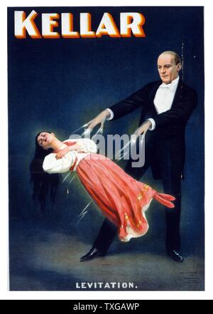 Poster for Harry Kellar showing him performing a levitation trick. Stock Photo