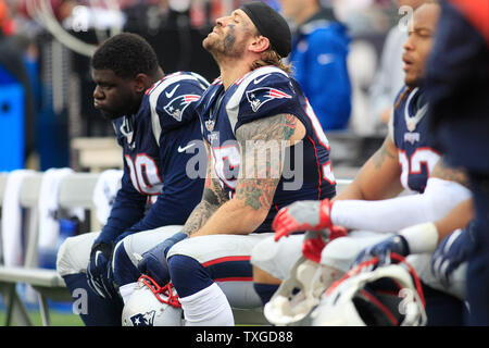 New England Patriots defensive end Chris Long (95) reacts as a measurement is challenged by the Buffalo Bills in the fourth quarter at Gillette Stadium in Foxborough, Massachusetts on October 2, 2016. The Bills defeated the Patriots 16-0.   Photo by Matthew Healey/ UPI Stock Photo