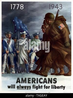 Patriotic poster titled 'Americans will always fight for liberty' by Bernard Perlin (1918-2014) American painter known for his pro-war art during the Second World War. Dated 1943 Stock Photo