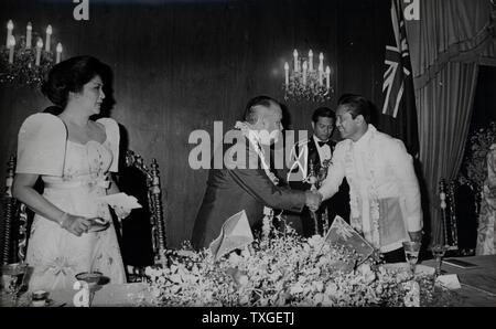 Photograph of President Ferdinand Marcos (1917-1989) and the First Lady Imelda Marcos (1929) at Malacanang Palace. Dated 1966 Stock Photo