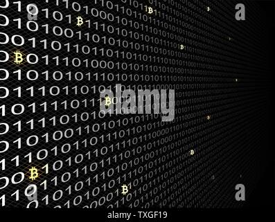 Bitcoin crypto currency search in binary code, vector Stock Vector